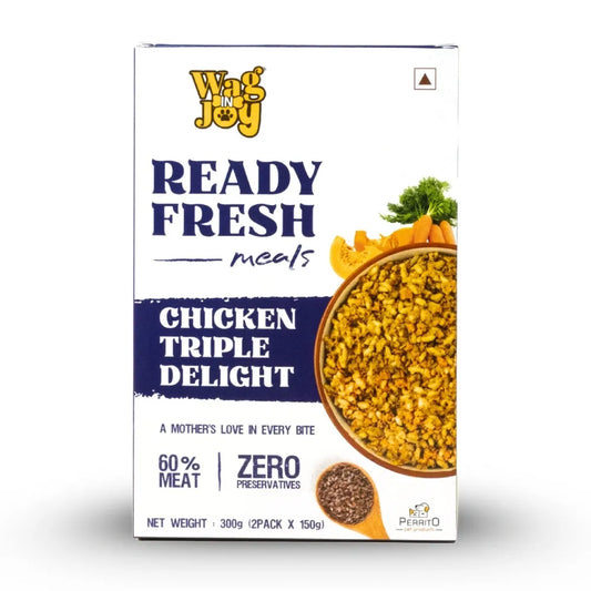 Wag in Joy Ready Fresh Meals Chicken Triple Delight – 60% Meat, Zero Preservatives (300g)