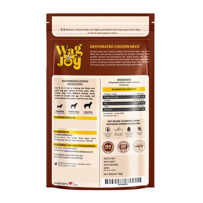 Wag In Joy Dehydrated Chicken Neck Dog Treats | Natural Crunchy High-Protein Chews for Dogs