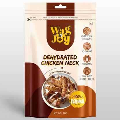Wag In Joy Dehydrated Chicken Neck Dog Treats | Natural Crunchy High-Protein Chews for Dogs