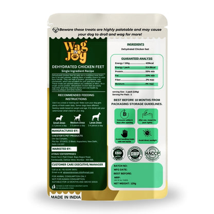 Wag in Joy Dehydrated Chicken Feet Dog Treats 120gm